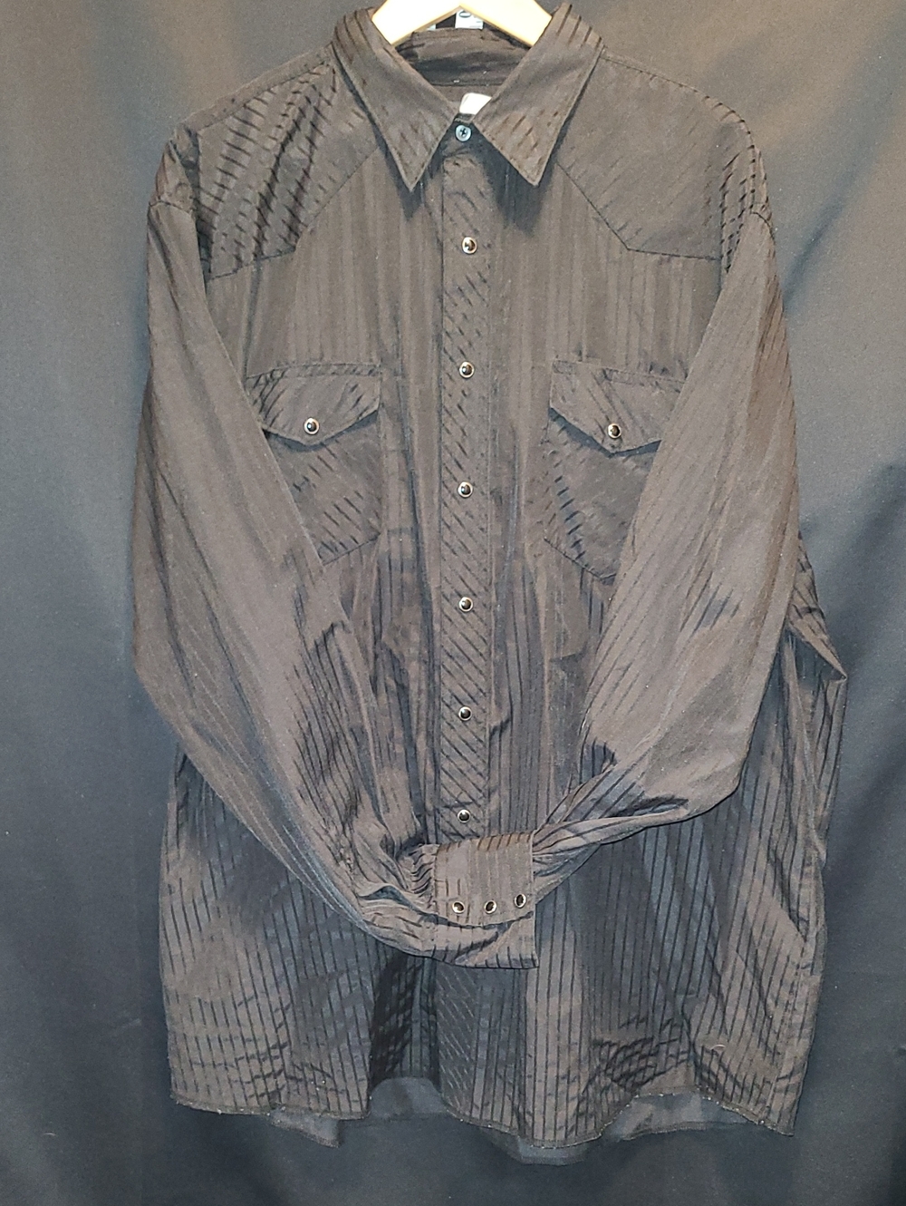 Vtg WRANGLER WESTERN WEAR Black Pinstripe Button-Up Shirt